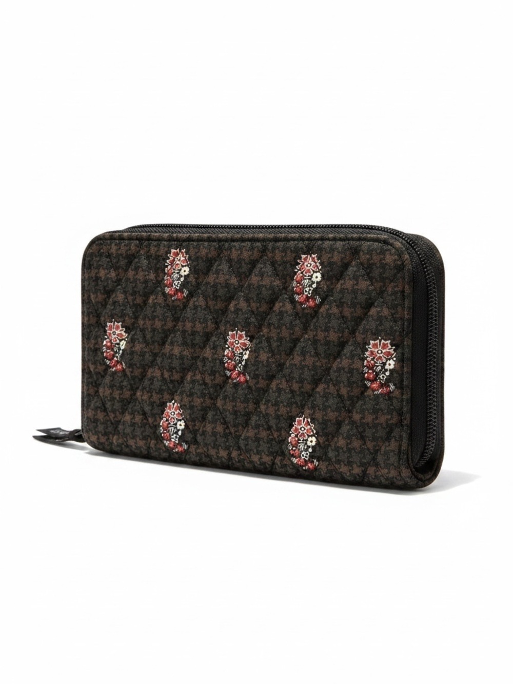 Vera Bradley Houndstooth and Floral Brown & Red Zip Around Wallet